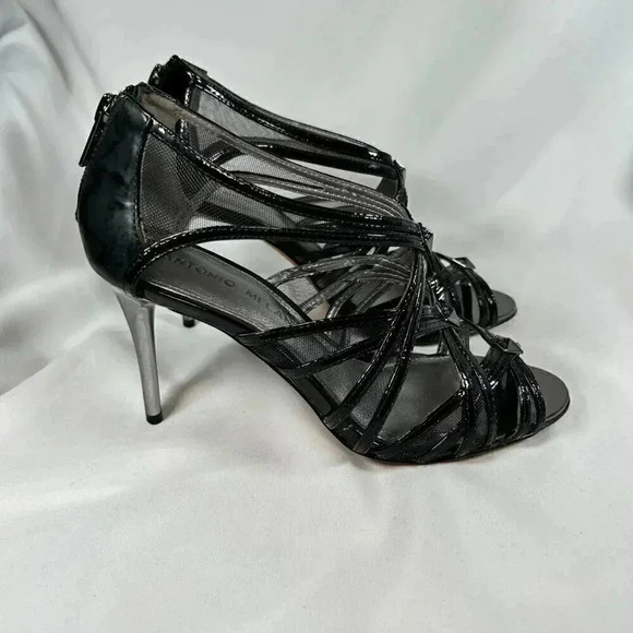 Antonio Melani Size 6.5 Black Cage Heels Metallic Heel Date Night - Picture 4 of 10